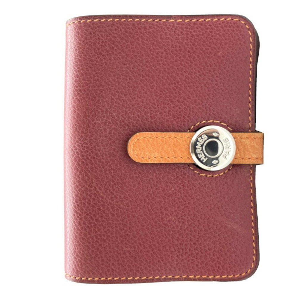 HERMES Dogon wallet/coin case leather red orange business card holder/card L ...